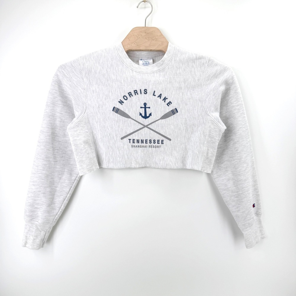 Champion Reverse Weave Norris Lake Cropped Sweatshirt XS Gray Cotton Streetwear